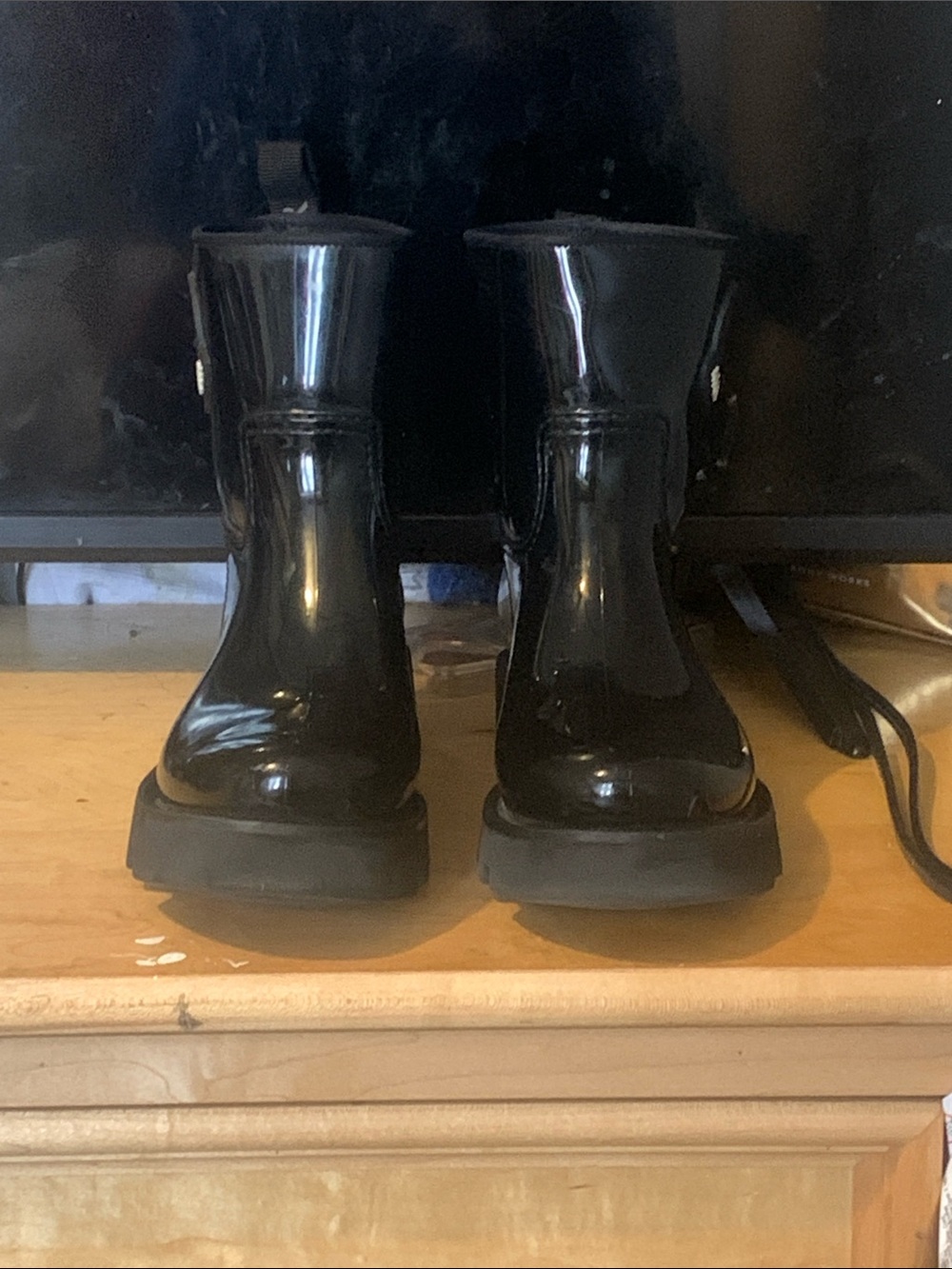 Moncler Black Glossy Rain Boot Accent